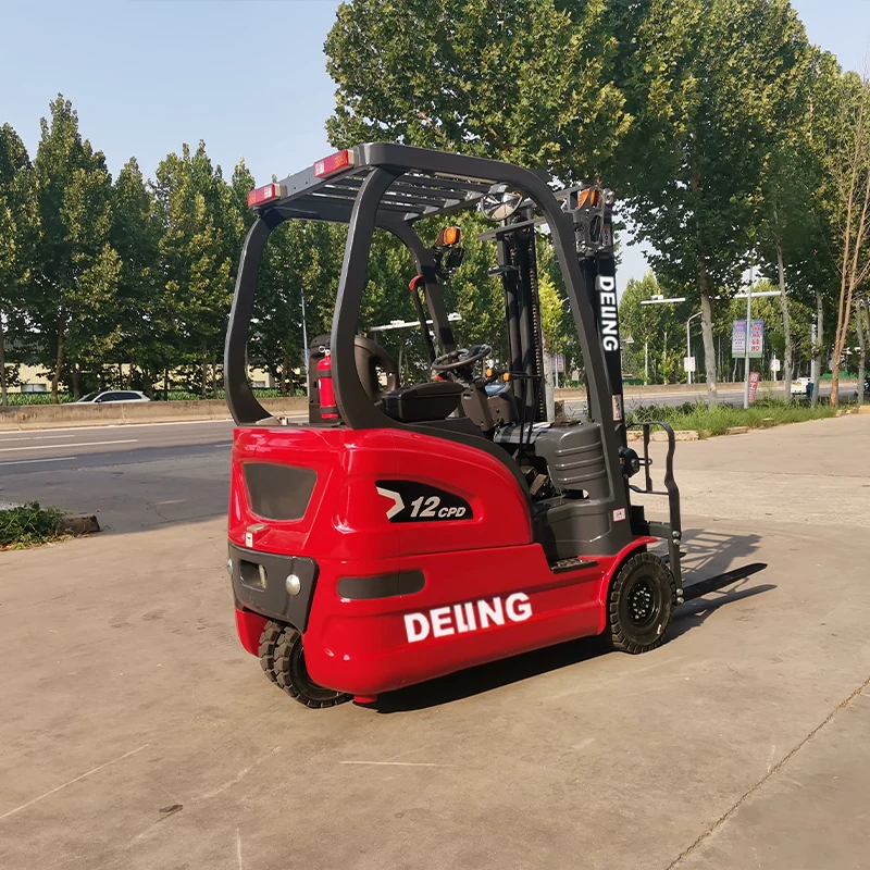 Deling CPDS12 1.2 ton three-wheel electric forklift rear three-quarter view