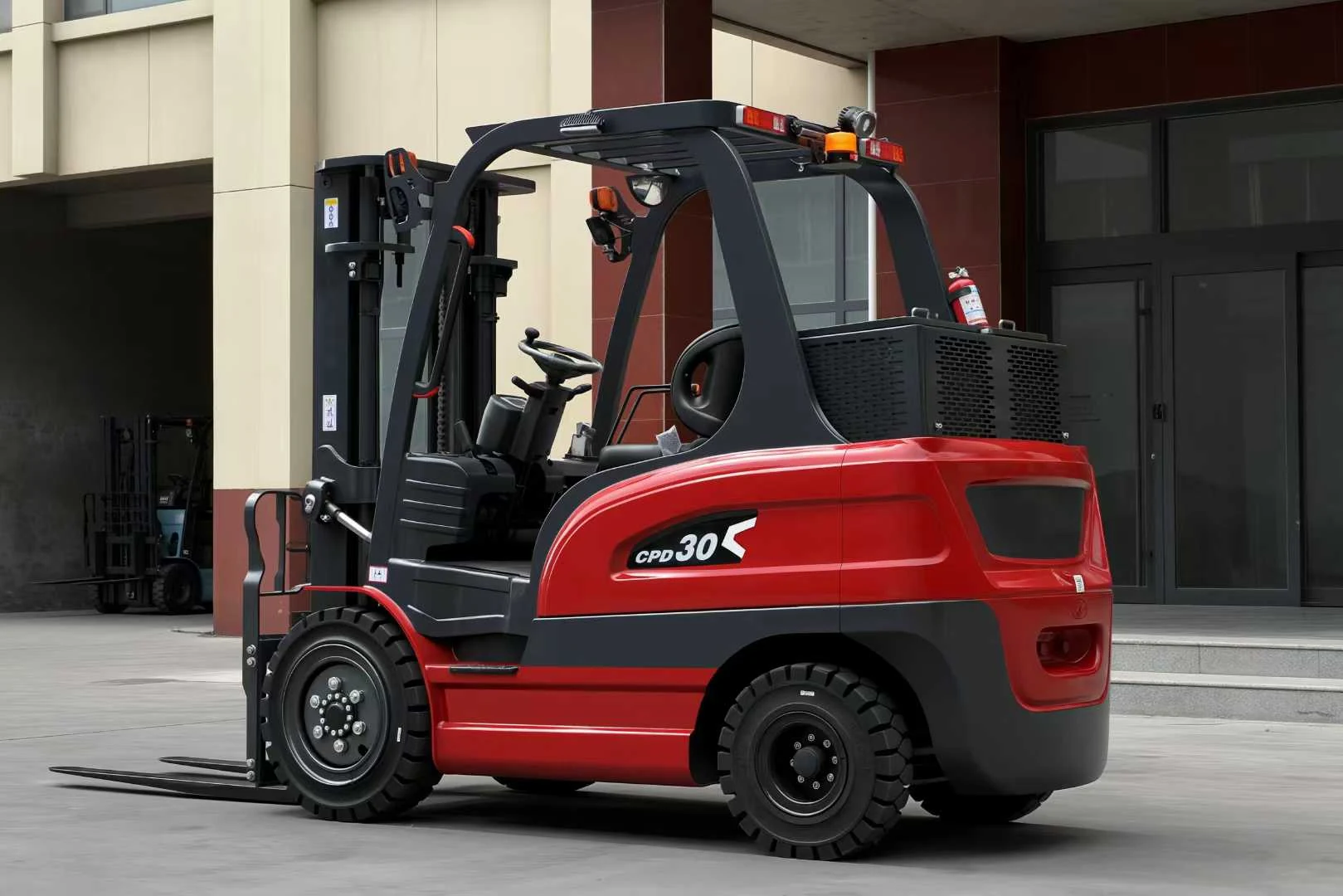 Deling CPD-30 electric forklift rear side view